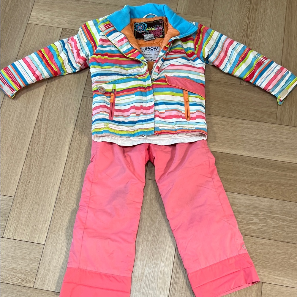 Obermeyer Multicolor Striped Jacket and Pink Overalls